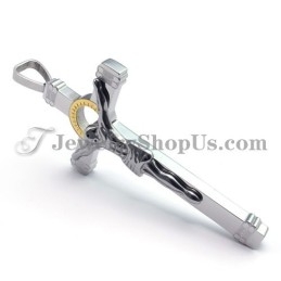 Elegante Colgante De Cruz De Jesús En Titanio Y Oro