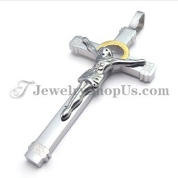 Elegante Colgante De Cruz De Jesús En Titanio Y Oro