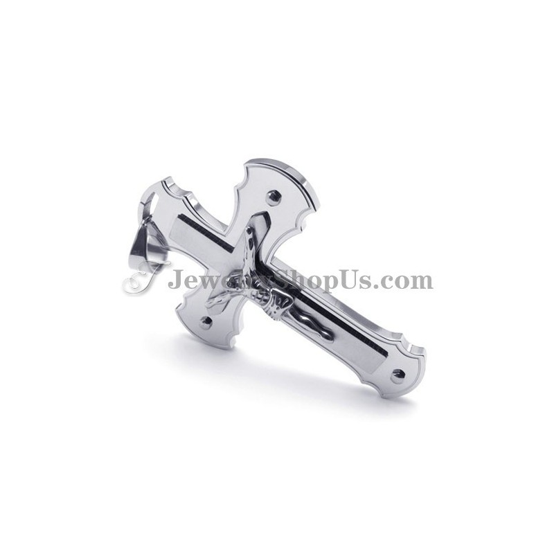 Colgante Clásico De Cruz De Jesús En Plata Y Titanio Colgante Clásico De Cruz De Jesús En Plata Y Titanio