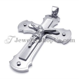 Colgante Clásico De Cruz De Jesús En Plata Y Titanio