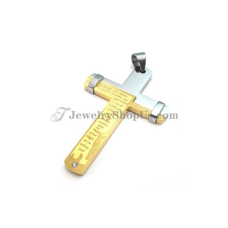 Elegante Colgante De Cruz De Titanio Dorado Con Diamantes De Imitación
