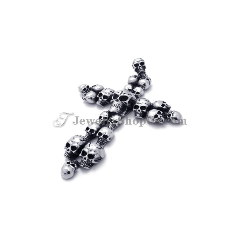 Colgante De Titanio Con Cruz De Calaveras De Moda