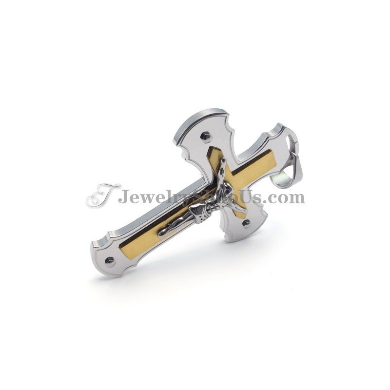 Colgante Clásico De Cruz De Jesús En Titanio Y Oro Colgante Clásico De Cruz De Jesús En Titanio Y Oro