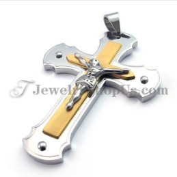 Colgante Clásico De Cruz De Jesús En Titanio Y Oro
