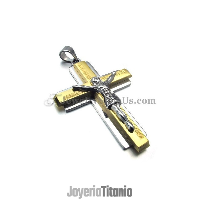 Colgante De Cruz De Jesús De Titanio Y Oro De Moda Colgante De Cruz De Jesús De Titanio Y Oro De Moda