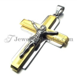 Colgante De Cruz De Jesús De Titanio Y Oro De Moda