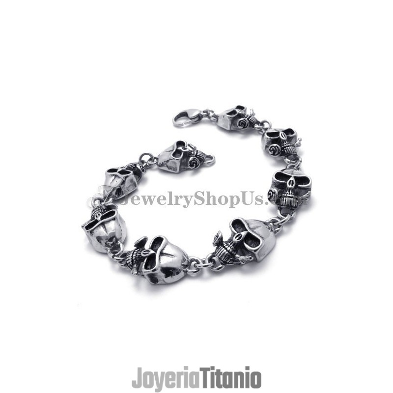 Elegante Pulsera De Calaveras De Titanio