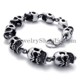 Elegante Pulsera De Titanio Con Calaveras