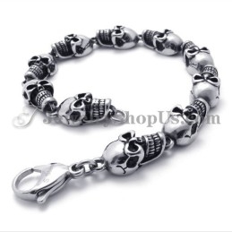 Elegante Pulsera De Titanio Con Calaveras