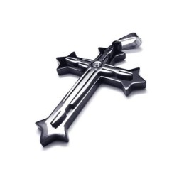 Collar Con Colgante De Cruz De Titanio Puro Negro Para Hombre (Nuevo)