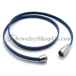 Pulsera De Cuero Azul De Moda Con Titanio