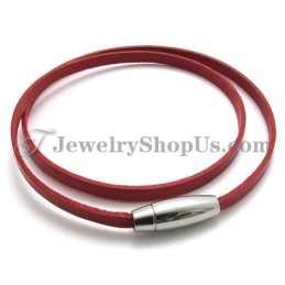 Pulsera De Cuero Rojo De Moda Con Titanio