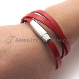 Pulsera De Cuero Rojo De Moda Con Titanio