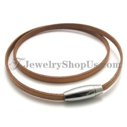 Pulsera De Cuero Marrón De Moda Con Titanio