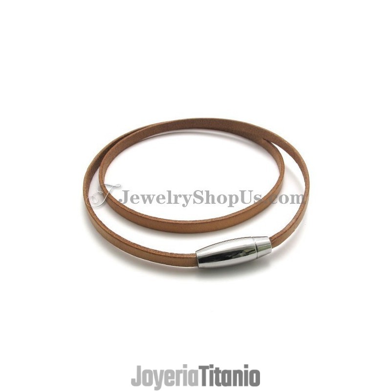 Pulsera De Cuero Marrón De Moda Con Titanio Pulsera De Cuero Marrón De Moda Con Titanio