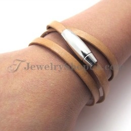 Pulsera De Cuero Marrón De Moda Con Titanio