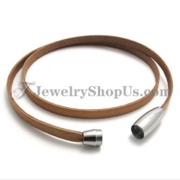 Pulsera De Cuero Marrón De Moda Con Titanio