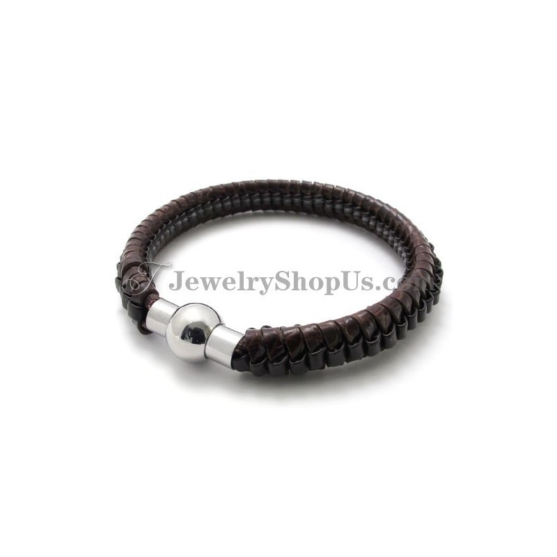 Elegante Pulsera De Titanio Y Cuero Marrón Elegante Pulsera De Titanio Y Cuero Marrón