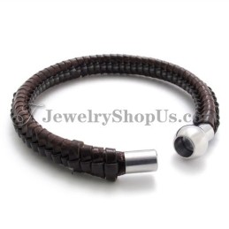 Elegante Pulsera De Titanio Y Cuero Marrón