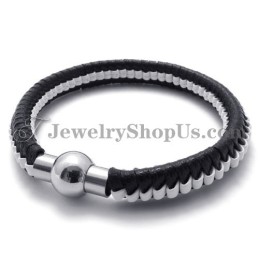 Elegante Pulsera De Cuero De Titanio En Blanco Y Negro