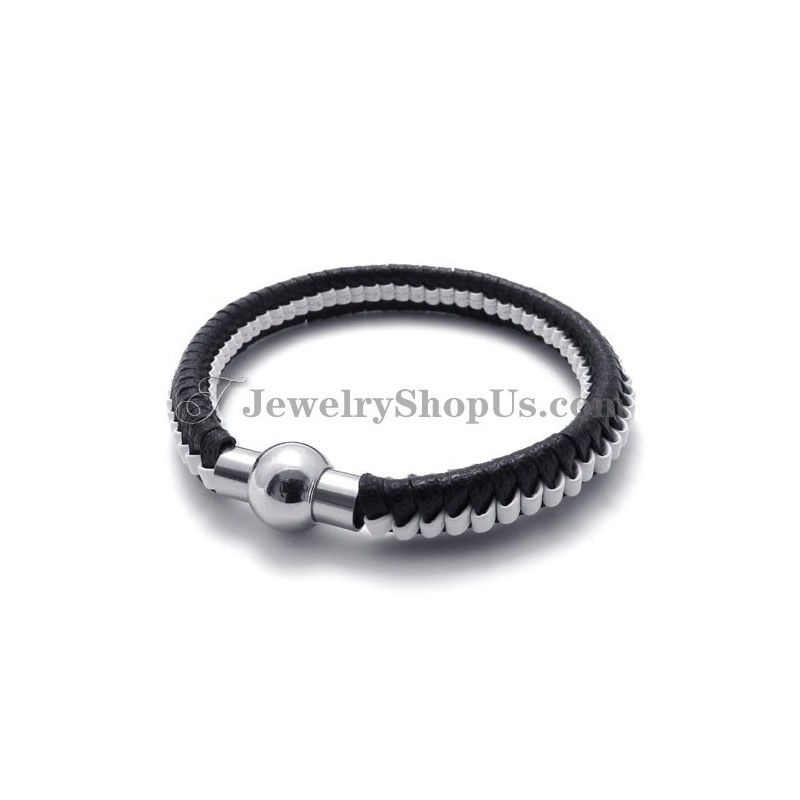Elegante Pulsera De Cuero De Titanio En Blanco Y Negro Elegante Pulsera De Cuero De Titanio En Blanco Y Negro