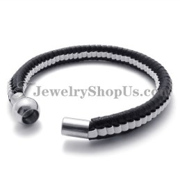 Elegante Pulsera De Cuero De Titanio En Blanco Y Negro