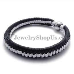 Elegante Pulsera De Cuero De Titanio En Blanco Y Negro