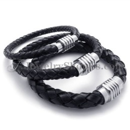 Elegante Pulsera De Titanio Negro Y Cuero