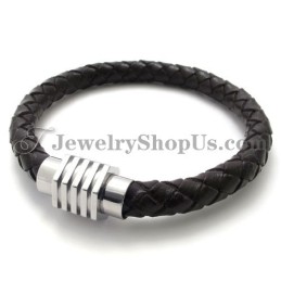 Pulsera De Titanio De Moda Con Cuero
