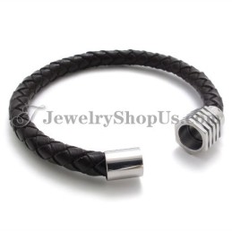 Pulsera De Titanio De Moda Con Cuero