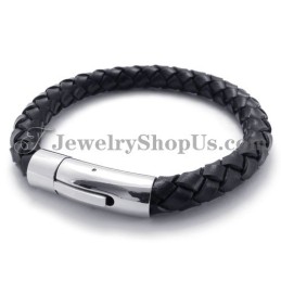 Pulsera De Moda De Cuero Negro Y Titanio