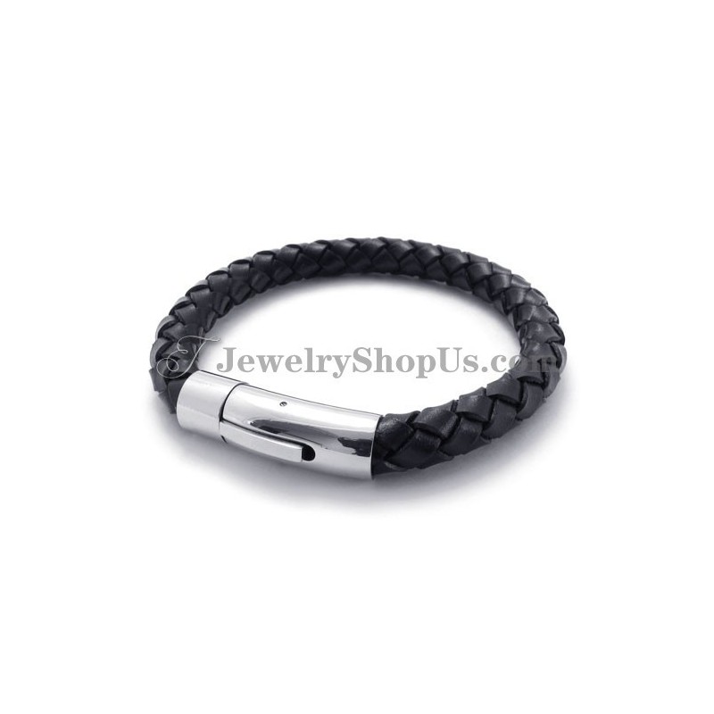 Pulsera De Moda De Cuero Negro Y Titanio Pulsera De Moda De Cuero Negro Y Titanio