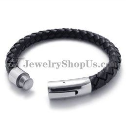 Pulsera De Moda De Cuero Negro Y Titanio