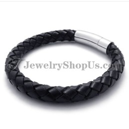 Pulsera De Moda De Cuero Negro Y Titanio
