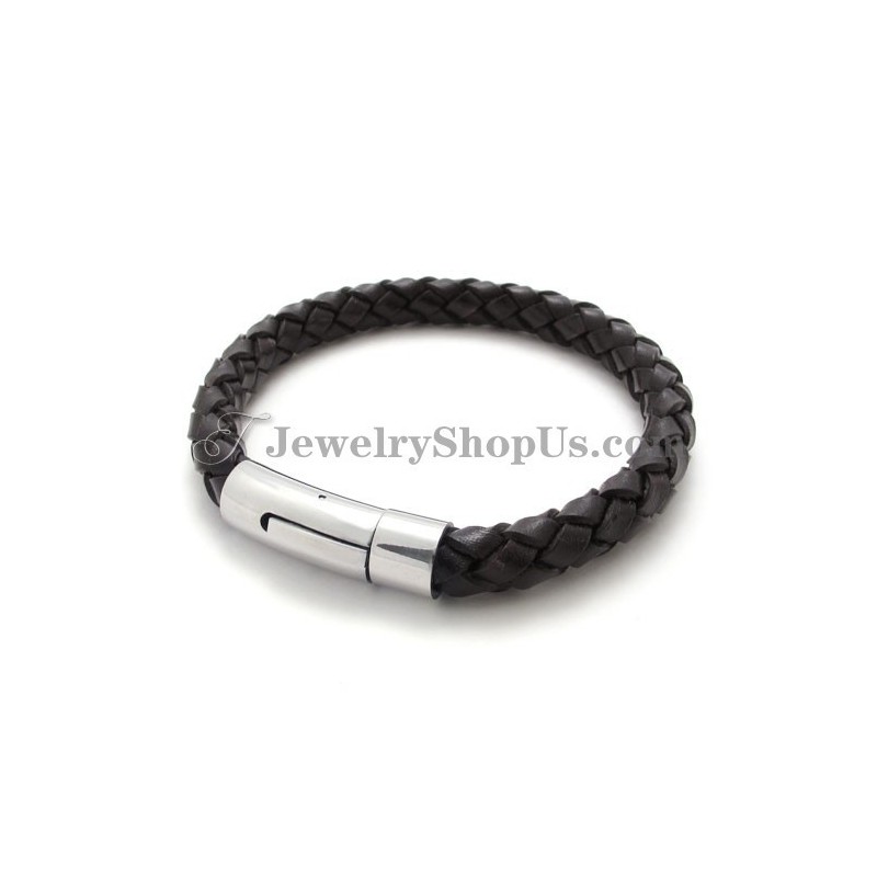 Pulsera De Moda De Cuero Marrón Y Titanio Pulsera De Moda De Cuero Marrón Y Titanio