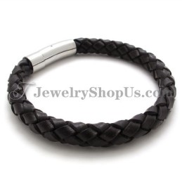 Pulsera De Moda De Cuero Marrón Y Titanio