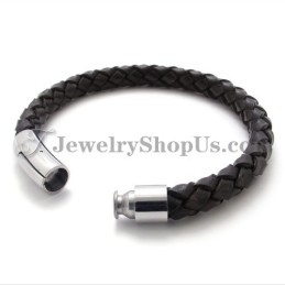 Pulsera De Moda De Cuero Marrón Y Titanio