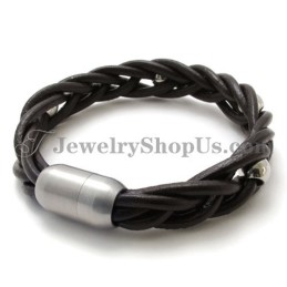 Pulsera De Cuero Y Titanio De Moda