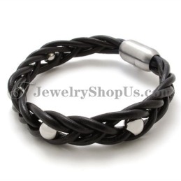 Pulsera De Cuero Y Titanio De Moda