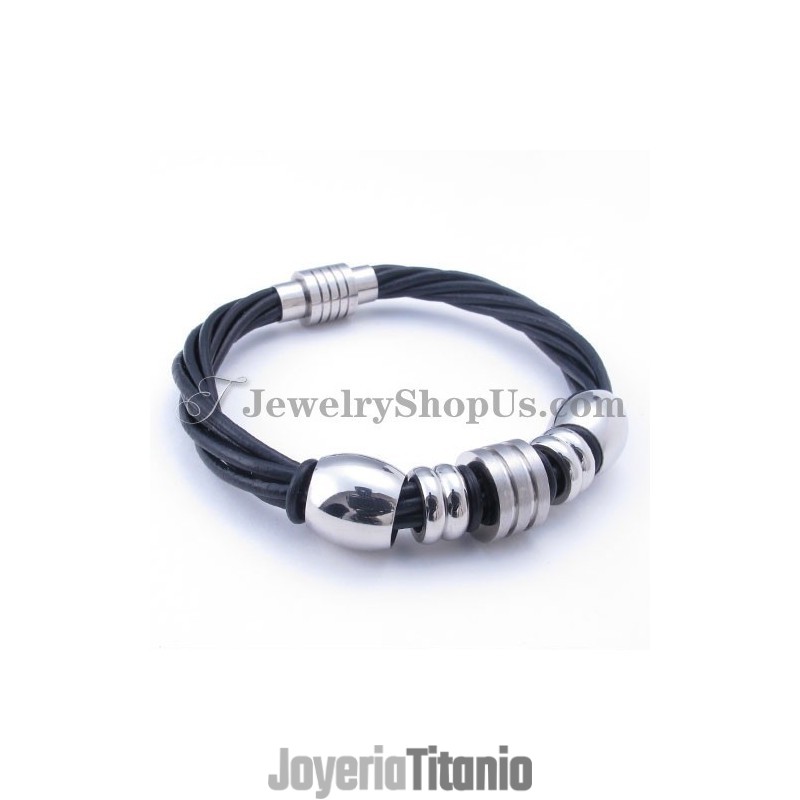 Pulsera De Cuero Y Titanio