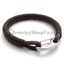 Pulsera De Titanio Y Cuero De Moda