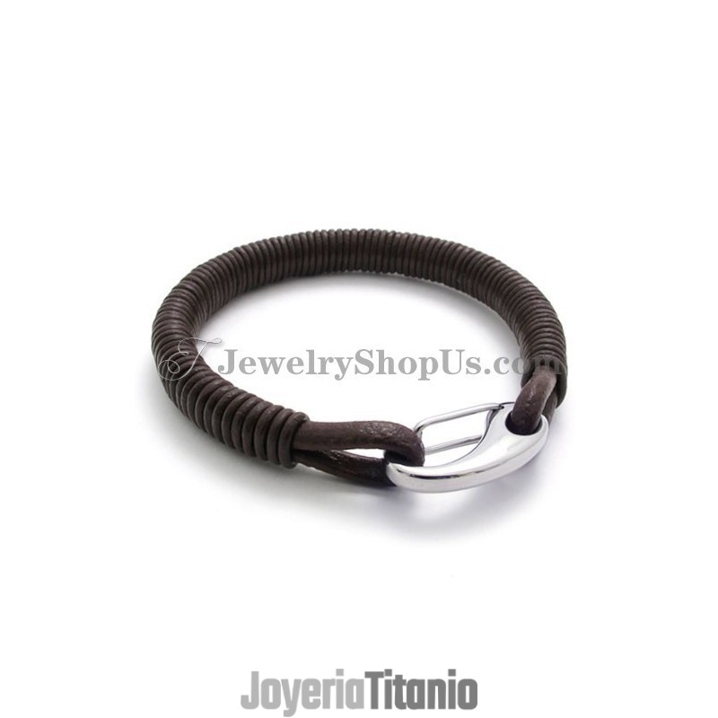 Pulsera De Titanio Y Cuero De Moda Pulsera De Titanio Y Cuero De Moda
