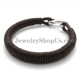 Pulsera De Titanio Y Cuero De Moda
