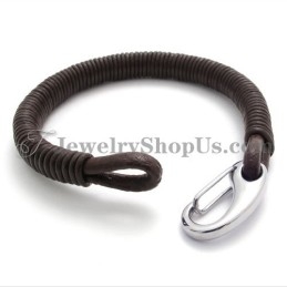 Pulsera De Titanio Y Cuero De Moda