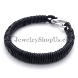 Pulsera De Titanio Y Cuero Negro De Moda
