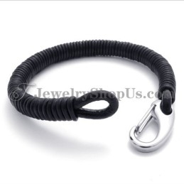 Pulsera De Titanio Y Cuero Negro De Moda