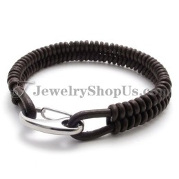 Preciosa Pulsera De Titanio Y Cuero Marrón