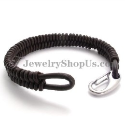 Preciosa Pulsera De Titanio Y Cuero Marrón