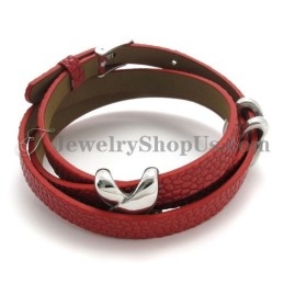 Pulsera De Cuero Rojo De Moda Con Titanio