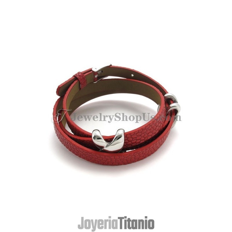 Pulsera De Cuero Rojo De Moda Con Titanio Pulsera De Cuero Rojo De Moda Con Titanio